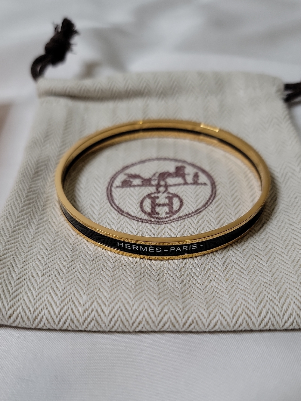 Hermes Gold and Black Enamel Bangle Bracelet